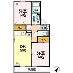 セジュール宮島 2DKの間取図画像