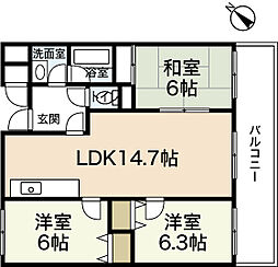 グレイスカワイ2 3LDKの間取図画像