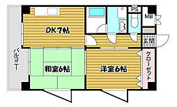 メゾン・ド・ウエスト 2DKの間取図画像