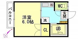 パークハイツ西蟹屋B 1Kの間取図画像