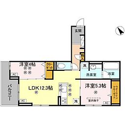 タウン庚午北 2LDKの間取図画像