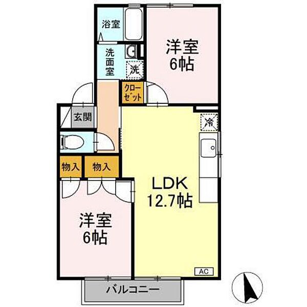 ヤコー皆賀 ｜広島県広島市佐伯区皆賀4丁目(賃貸アパート2LDK・1階・54.96㎡)の写真 その2