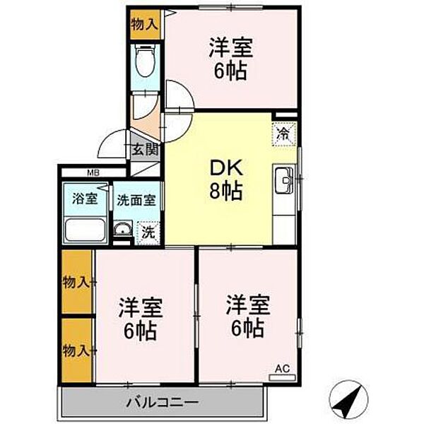 広島県広島市安佐南区西原1丁目(賃貸アパート3DK・3階・56.10㎡)の写真 その2