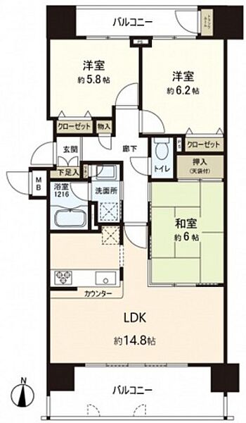 パークハウス東山サザンスクエア ｜広島県広島市東区東山町(賃貸マンション3LDK・9階・69.76㎡)の写真 その2