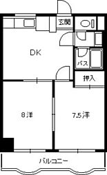 パティオ舟入 3階2DKの間取り