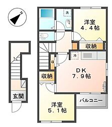 サンガーデン 2階2DKの間取り