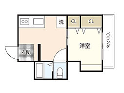 ウェール千田町 2階1Kの間取り