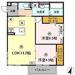 フェリーチェ西原 1階2LDKの間取り