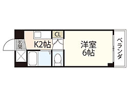 アヴニール古市橋 3階1Kの間取り