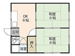 第二河村荘 2DKの間取図画像