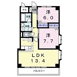 プラザ初雪A-1 2LDKの間取図画像