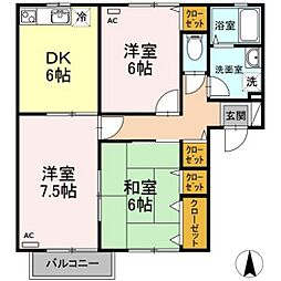 プリエール　B 2階3DKの間取り