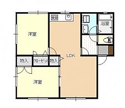 ヴェルソー中筋Ｂ棟 1階2LDKの間取り