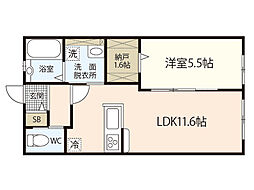 JR山陽本線 広島駅 徒歩18分の賃貸アパート 1階1LDKの間取り