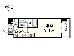 双葉ヒルズ海老園 14階1Kの間取り