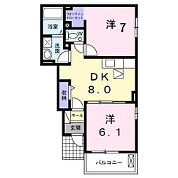 サニーガーデンベル 2DKの間取図画像