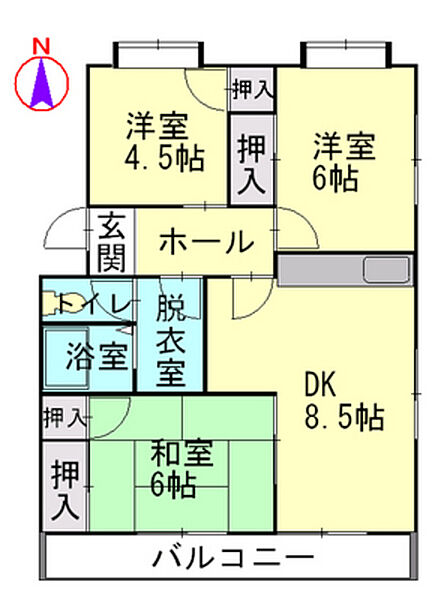 広島県広島市南区旭2丁目(賃貸マンション3DK・3階・60.15㎡)の写真 その2