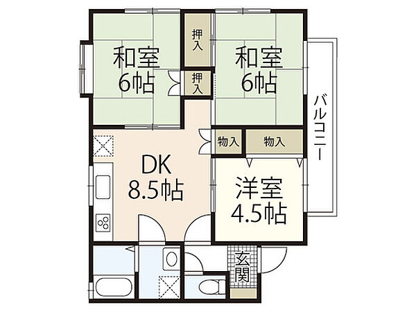 広島県広島市安佐南区大町西1丁目(賃貸アパート3DK・2階・55.00㎡)の写真 その2