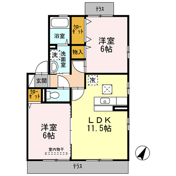 広島県広島市安佐南区川内3丁目(賃貸アパート2LDK・1階・53.76㎡)の写真 その2