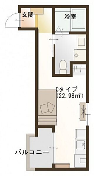 広島県廿日市市城内1丁目(賃貸アパート1R・3階・22.98㎡)の写真 その2