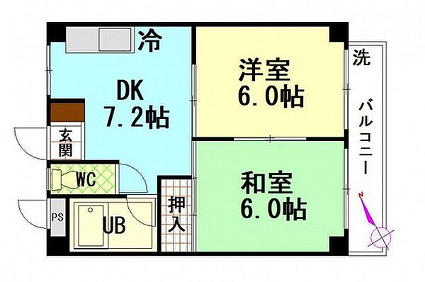 広島県広島市佐伯区五日市中央2丁目(賃貸マンション2DK・2階・37.80㎡)の写真 その2