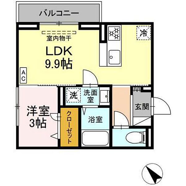 広島県東広島市西条中央1丁目(賃貸アパート1LDK・3階・32.79㎡)の写真 その2