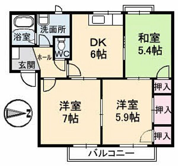 広島県広島市安佐南区上安2丁目(賃貸アパート3DK・2階・54.25㎡)の写真 その2