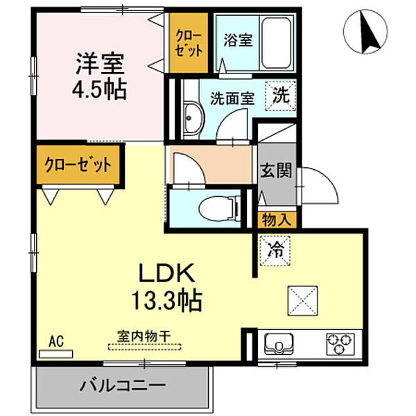 広島県安芸郡府中町八幡1丁目(賃貸アパート1LDK・1階・44.24㎡)の写真 その2