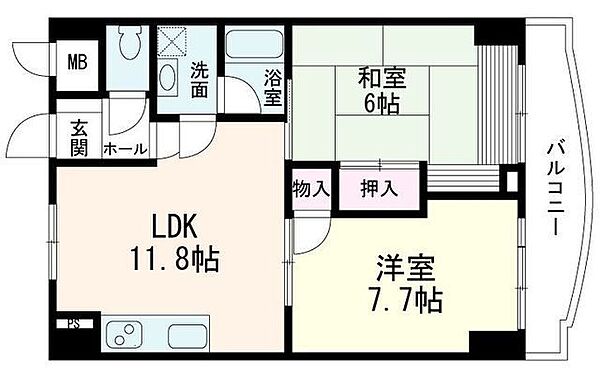 サンビレッジ段原 ｜広島県広島市南区段原2丁目(賃貸マンション2LDK・6階・57.46㎡)の写真 その2