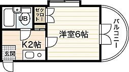エステート中広 3階1Kの間取り