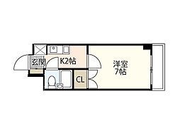 第15片山ビル 7階1Kの間取り