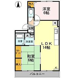 ハイカムール玉木 3階2LDKの間取り