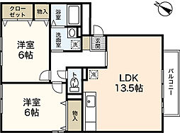 ヒルサイドテラスＡ棟 3階2LDKの間取り