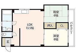 東雲ビル 3階2LDKの間取り
