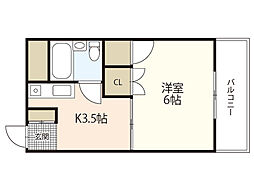 スティングハウス 1階1Kの間取り