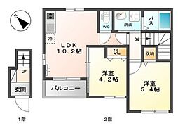 ビブレ・つぼい 2階2LDKの間取り