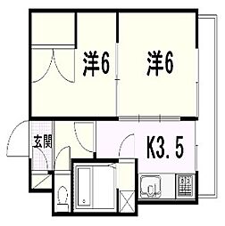 スカイコーポ温品 1階2Kの間取り