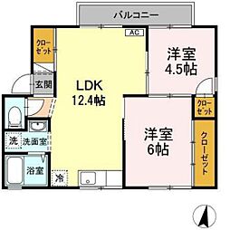 プリメーラ鶴江　I 1階2LDKの間取り