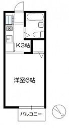 サンライフ三宅 2階1Kの間取り