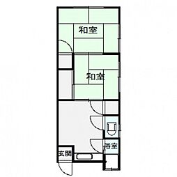 第1薮花荘 2階2DKの間取り