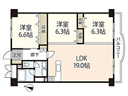 日商岩井光町ハイツ 2階3LDKの間取り