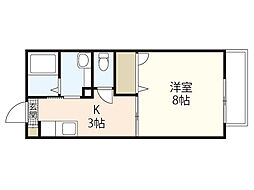 ディアスオオヤケ 2階1Kの間取り