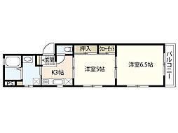 コーポ山城 2階2Kの間取り