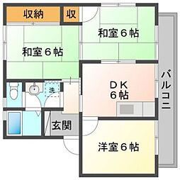 メゾンいちばA棟 3DKの間取図画像
