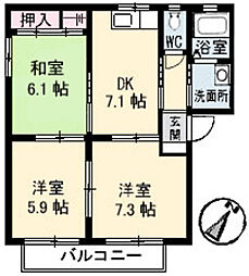 ベルソー1番館 3DKの間取図画像