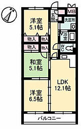 グランリューくるめ木 3LDKの間取図画像