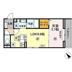 DーROOM庚午中 1LDKの間取図画像