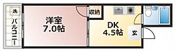 カーサメントJアベニュー 1DKの間取図画像