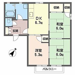 DIAS南幸C 3DKの間取図画像