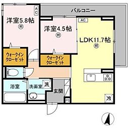 アルカディア中山 2LDKの間取図画像